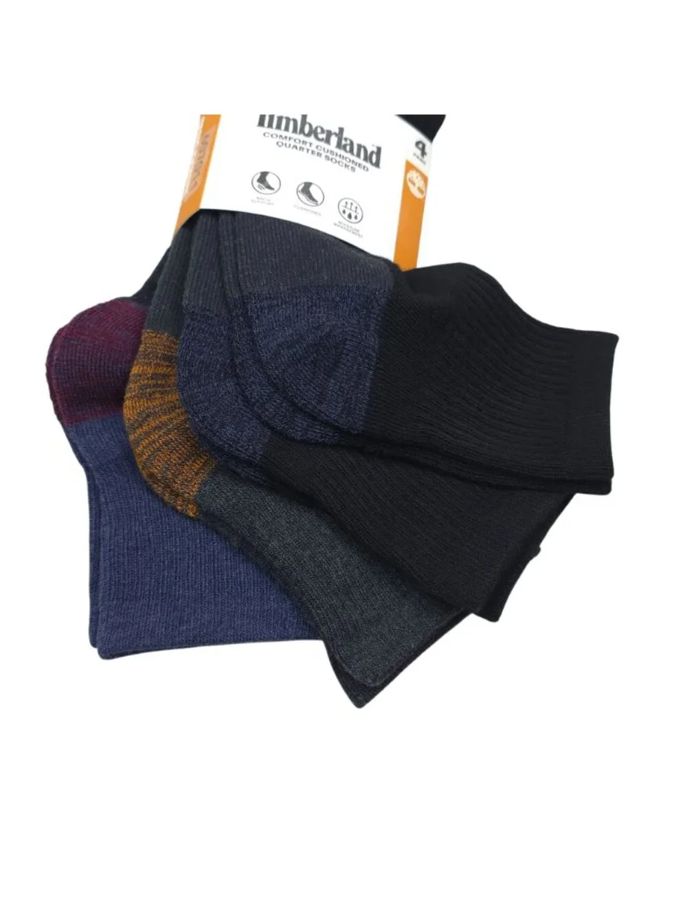 Timberland Mens Comfort Cushioned Quarter Socks 4-Pack Large 9-12 Arch Support